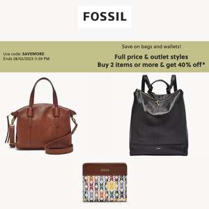 Save on Bags and Wallets: Buy 2 items or more & get 40% off + Extra 15% Off Newsletter Code (Valid on sale items)+ Free Shipping - @ Fossil