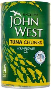John West Tuna Chunks In Sunflower Oil, 4 x 145g £2.99 prime + £4.49 non prime @ Amazon (£2.54/£2.69 s&s)