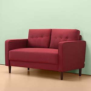 ZINUS Mikhail Loveseat Sofa | Mid-Century | Easy, Tool-Free Assembly | Button Tufted Cushions | Tapered Legs | Sofa-in-a-Box | Ruby Red