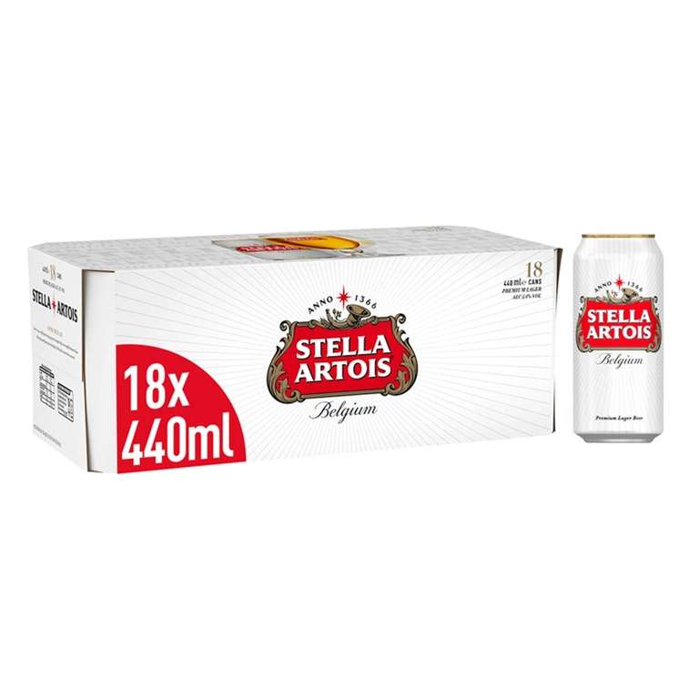 Stella Artois Premium Lager Beer Can, 440ml (Pack of 18)