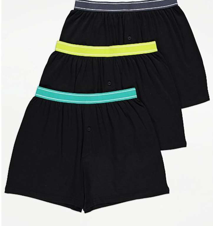 Black Colour Band Loose Fit Boxers 3 Pack - £5 + Free click and collect @ George Asda