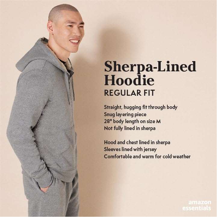 Amazon Essentials Men's Sherpa-Lined Full-Zip Hooded Fleece Sweatshirt ...
