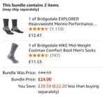 Bridgedale Explorer Heavyweight Merino + Hike Midweight Coolmax boot socks 2 pair bundle Medium size.only