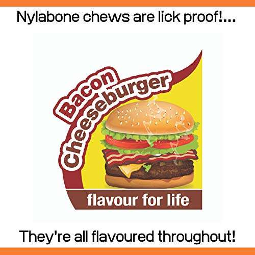 Nylabone Strong Tough Durable Rubber Dog Chew Toy Bone, Bacon Cheeseburger Flavour. Small £5.96 medium £9.09 @ Amazon
