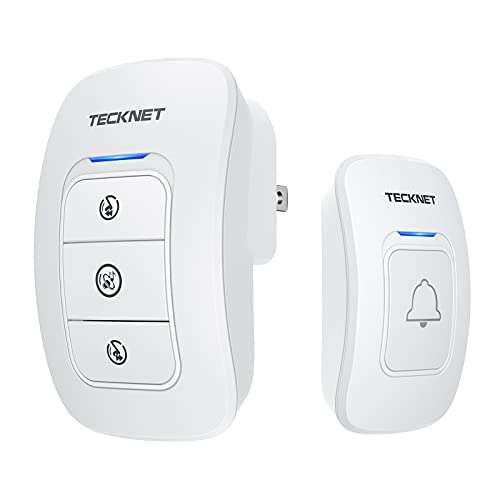 TECKNET Plug in Wireless Doorbell, Waterproof Wireless Bell Set, LED Display, 4 Volume Levels, up to 400 m Range - Sold by TECKNET FBA