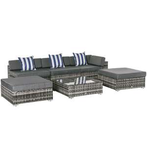 Outsunny 6 Pieces Rattan Furniture Set Conservatory Sofa Deluxe Wicker Garden, Sold By Outsunny (UK Mainland)
