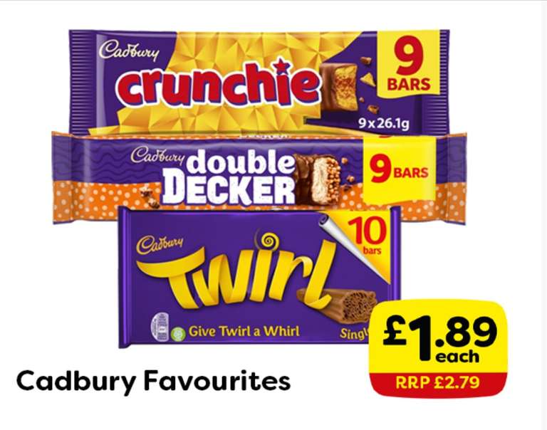 Cadbury Favourites - Crunchie/Double Deckers/Twirl (9-10 bars)