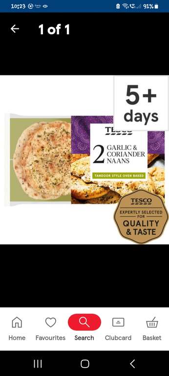 Tesco 2 Plain/Garlic & Coriander Naan Breads Clubcard price