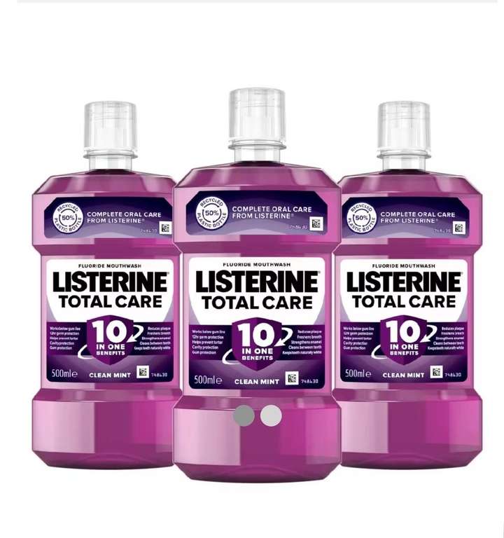 LISTERINE Total Care Mouthwash 500ml x3 - Click & Collect £1.50