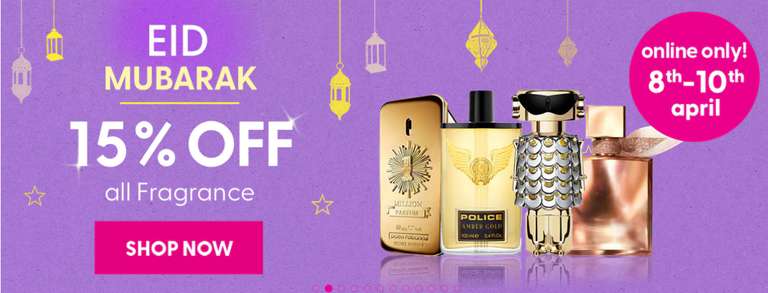 15% off All Fragrances Online Only + Free Click & Collect. E.g. Versace Dreamer EDT 100ml £18.70, Moschino Uomo EDT 125ml £17.85