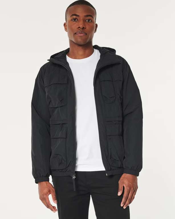 Hollister Mens Fleece Lined All Weather Hooded Jacket (Black