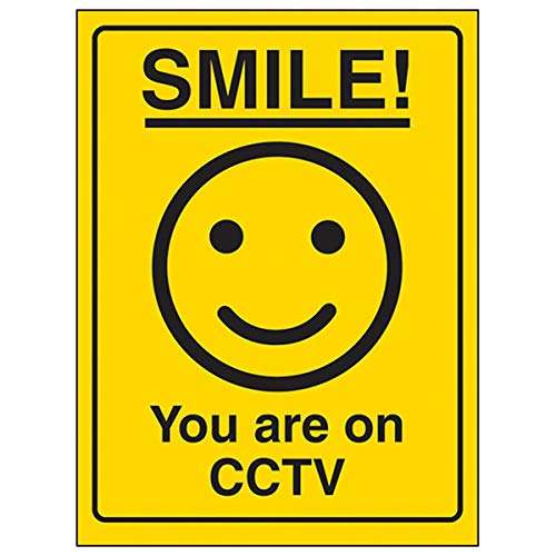 Smiley Face You are on CCTV Sign - 100mm x 150mm - Self Adhesive Vinyl - £1.75 + £4.49 non Prime @ Amazon