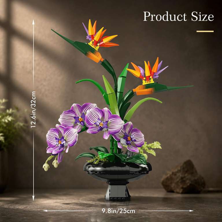 PLAXSOON Orchid Flowers Building Block Set for Adults, Bird of