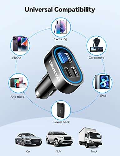 TECKNET Car Charger Adapter, 54W QC 3.0 4-Port USB Car Phone Charger Fast Charging (QC3.0/QC2.0/AFC/FCP protocol) @ TECKNET / FBA