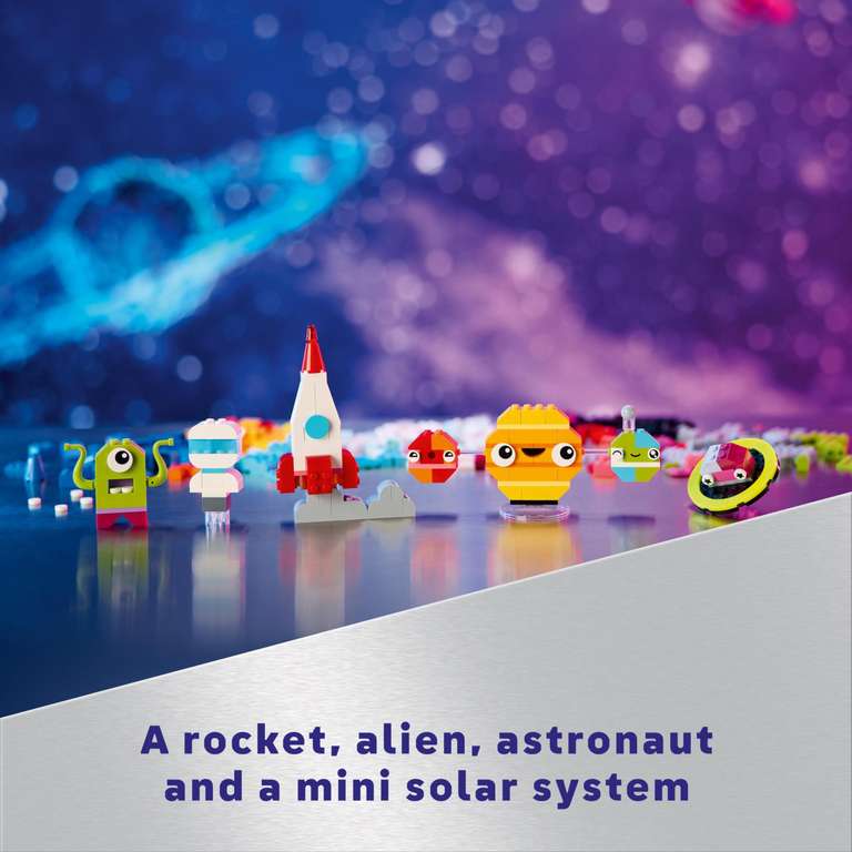 2 x LEGO Classic Creative Space Planets Brick Box, Solar System + Rocket, Earth, Sun, Saturn Models plus Astronaut and Alien Figures 11037