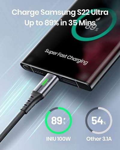 INIU USB C to USB C Charger Cable, [2m] 100W PD3.0 Type C Cable Fast Charging Data Lead - (with voucher / code) Sold by Eafu / FBA