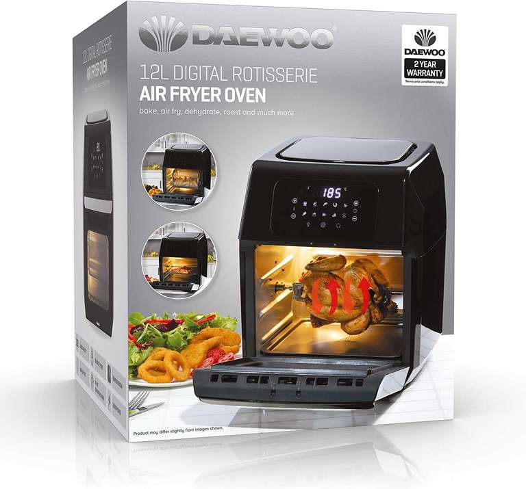 Daewoo 12L Rotisserie Air Fryer for Healthy Cooking, Rapid Air Circulation with Large Window & Interior Light For Easy Viewing,