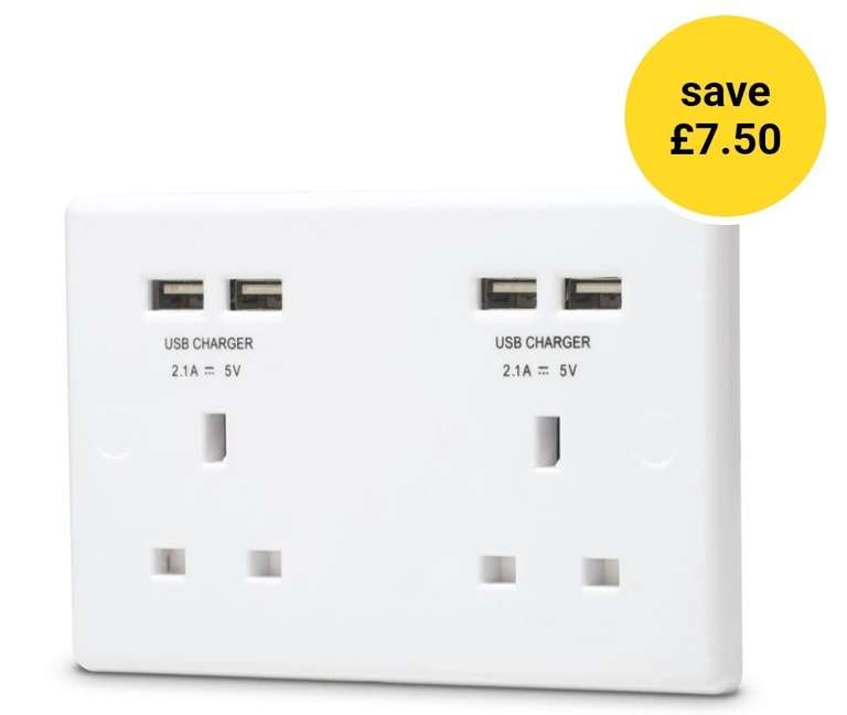 BG 4.2 Amp 4 Gang White USB Double Socket now £6.50 + Free Collection @ Wilko (limited availability)