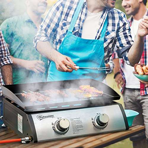 Outsunny Gas Plancha Grill with 2 Stainless Steel Burner, 6kW, Portable Tabletop Gas BBQ - Prime Deal - sold & dispatched by MHSTAR