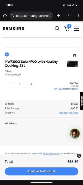 Samsung MWF300G Microwave Solo MWO with Healthy Cooking 20L (via EPP)