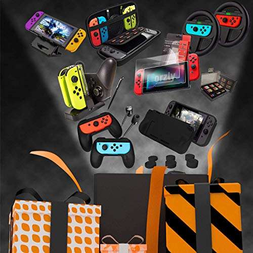 Accessories Bundle for Nintendo Switch (NOT OLED) Geek Pack: Screen Protector, Joycon Grips & Racing Wheels, Charge Dock, Case @ Orzly / FBA
