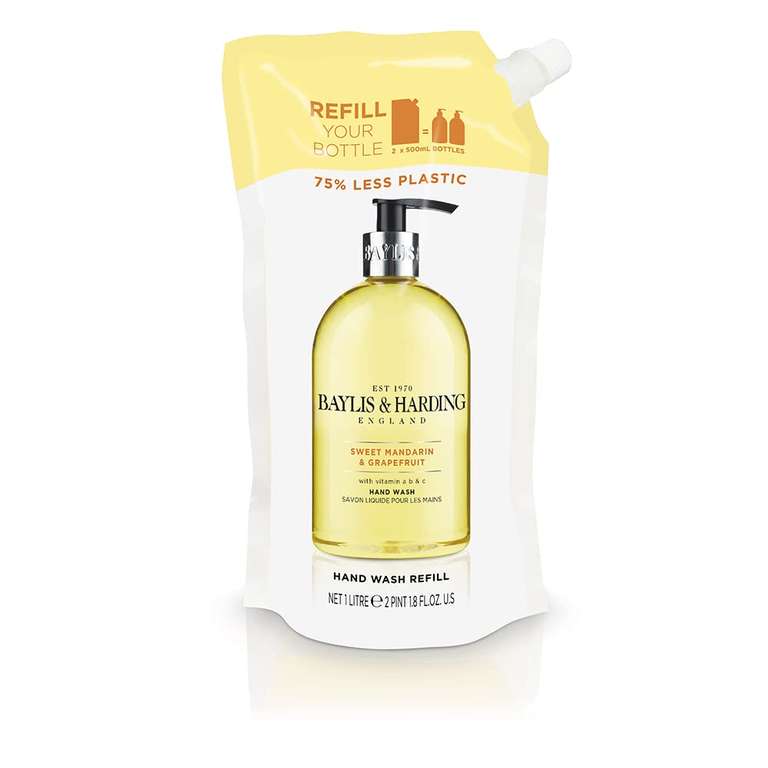 Baylis & Harding Sweet Mandarin & Grapefruit Hand Wash 1 litre Refill Pouch (Pack of 3) - £7.20 with 15% Voucher and 5% S&S