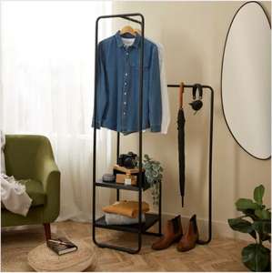 Metal Clothes Rail with Shelving - Black - Free C&C
