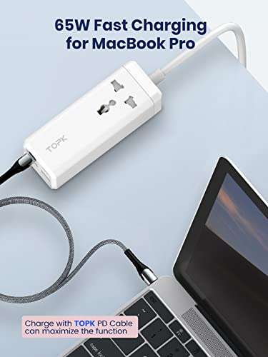 TOPK 65W USB C Charger ,4-Port Desktop USB Charging Station with 1.5M Extension cord £19.99 delivered, using voucher @ Amazon / TOPKDirect