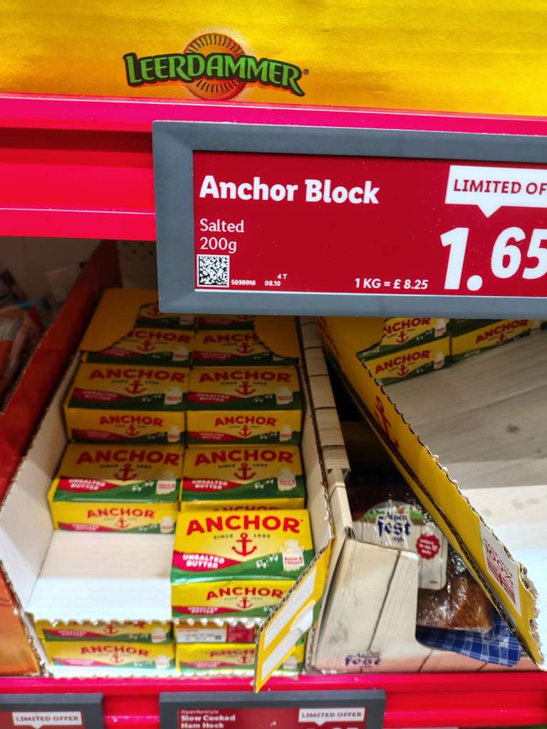 Anchor Salted Butter 200g £1.65 at Lidl, Wrexham | Hotukdeals