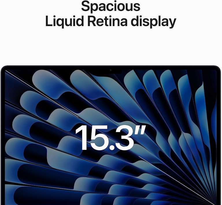 Apple 2023 MacBook Air laptop with M2 chip: 15.3-inch Liquid Retina display, 8GB RAM, 512GB SSD storage - Midnight