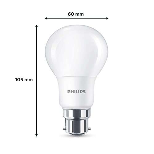 PHILIPS LED Frosted A60 Light Bulb 6 Pack (Warm White 2700K - B22 Bayonet Cap)