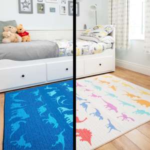 Kids Scribbler Dinosaur Non-Slip Rubber Backed Rug - Navy or Muti Coloured - From £10.98 (80x150cm) With Code + Free Delivery @ Kukoon Rugs