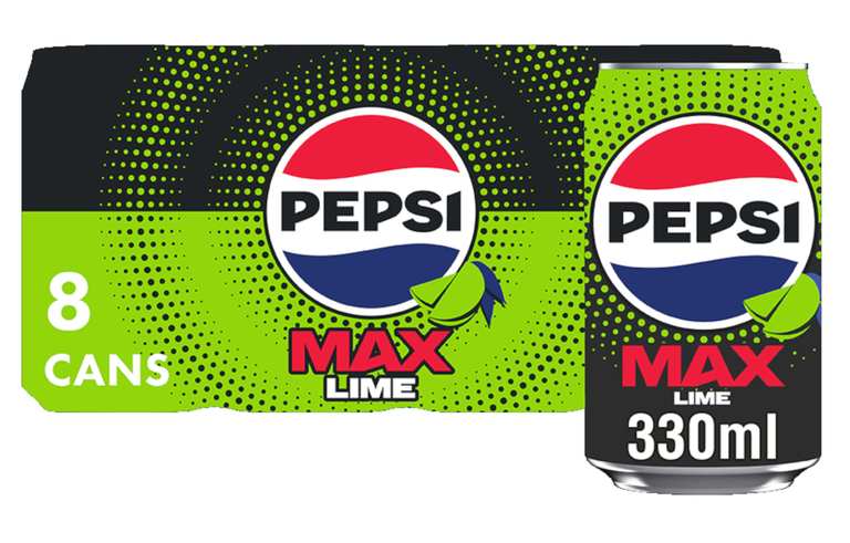Pepsi Max Lime No Sugar Soft Drinks, 8 x 330ml - with Voucher