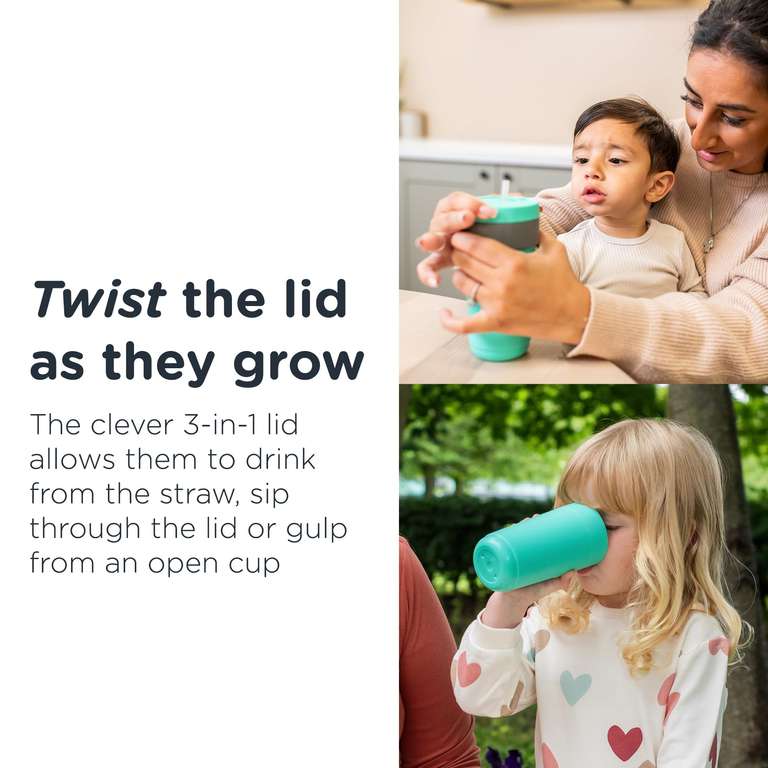 Tommee Tippee 3in1Cup, Insulated Convertible Cup, 18 Months+, 300ml, Toddler Trainer Tumbler, Leakproof Straw, Travel-Friendly Lockable Lid