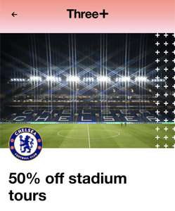 Three+ members 50% off Stadium Tour and Museum tickets.