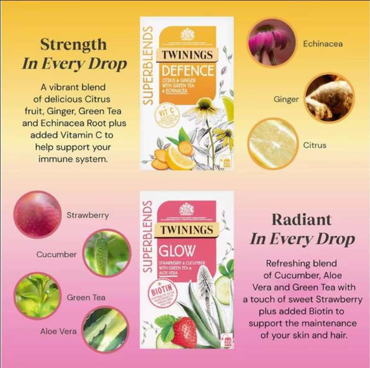Twinings Superblends Wellbeing Collection 4x20 - Defence, Glow, Digest, Detox & Sleep Tea Bags, (£6 with 10% S&S & 15% first S&S Voucher)