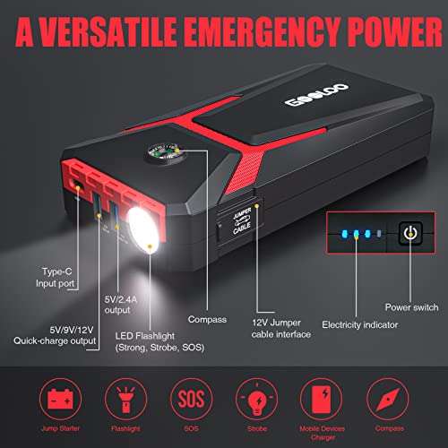GOOLOO Jump Starter Power Pack Quick Charge in & out 2000A Peak Car Jump Starter - with voucher - by Landwork FBA
