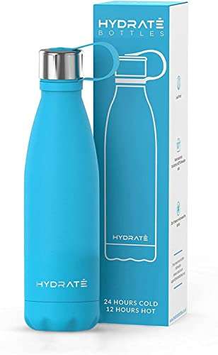 HYDRATE Super Insulated Stainless Steel Water Bottle - 500ml £6.49 With Voucher, Dispatched By Amazon, Sold By Hydrate Bottles Shop