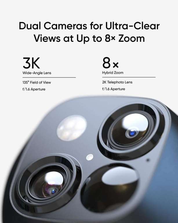 eufy SoloCam S340 Wireless 360° Outdoor Security Camera with Dual Lens + Solar Panel ( 3K/f1.6 + 2K/f1.6 tele lens with 8X hybrid zoom+AI)