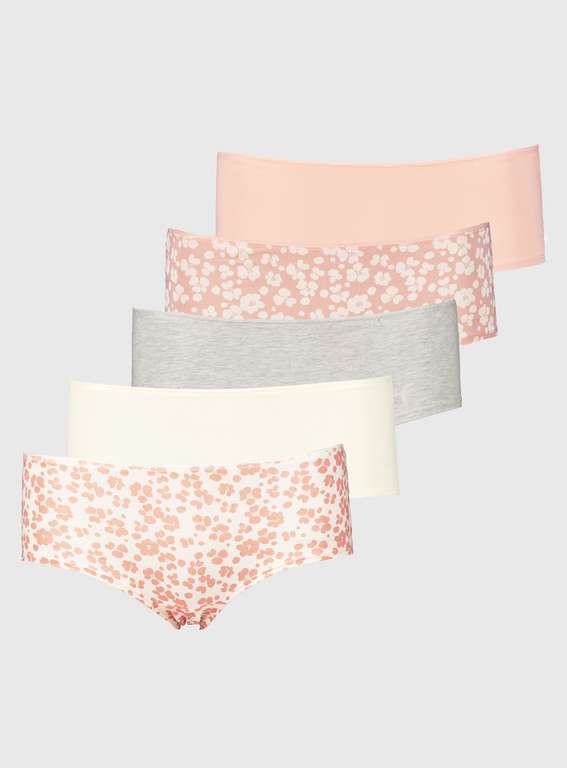 Cream, Grey & Coral Knicker Shorts 5 Pack + Free C&C