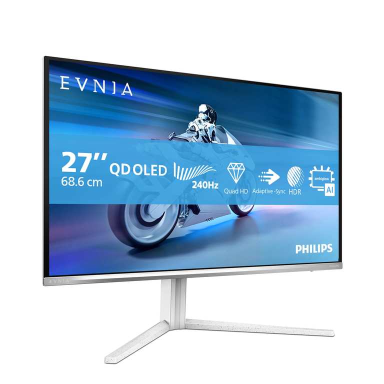 Philips Evnia 27M2N6501L 27 inch WQHD Gaming Monitor, 240Hz, QD-OLED, 0.03ms GtG, HDR10, G-Sync, White