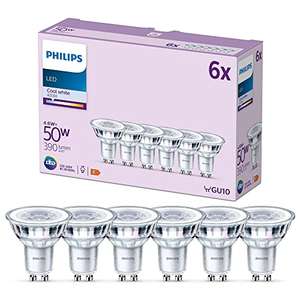 Philips LED Classic Spot Light Bulb 6 Pack [Cool White 4000K - GU10] 50W, Non Dimmable. for Home Indoor Lighting - £4.49 @ Amazon