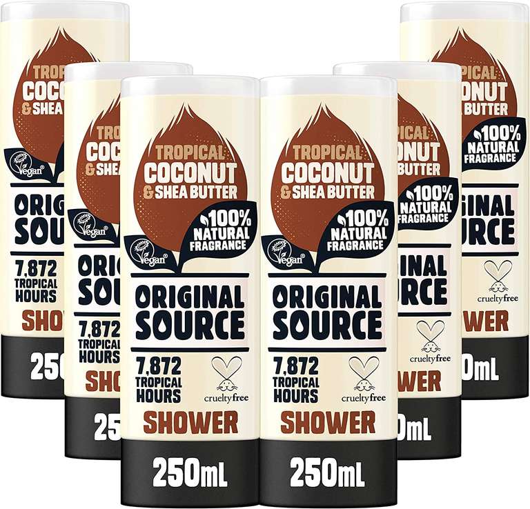 Original Source Shower Gel,6x250ml(Coconut/Mint/Lime/Rhubarb& Rberry/Vanilla Milk & Rberry)-£6 (£5.70/£5.10 Subsribe&Save+ voucher) @Amazon