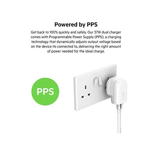 Belkin 37W USB Type C PPS PD Dual Port Wall Phone Charger,