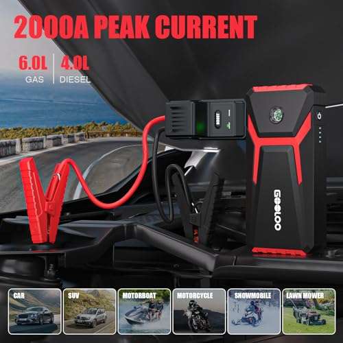 GOOLOO Jump Starter Power Pack, Quick Charge, 12V, Portable, up to 6.0L Gas and 4.0L Diesel - Prime Exclusive with voucher sold by Landwork