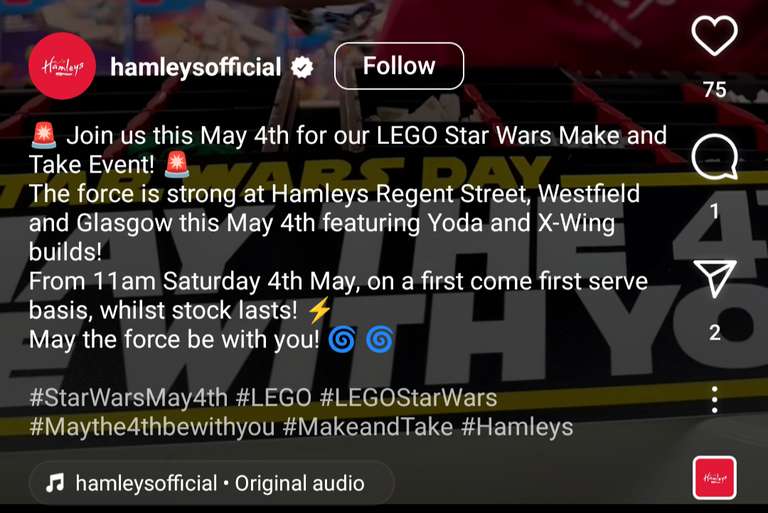 Lego Star Wars Make and Take Giveaway at Regent Street, Westfield and Glasgow Stores