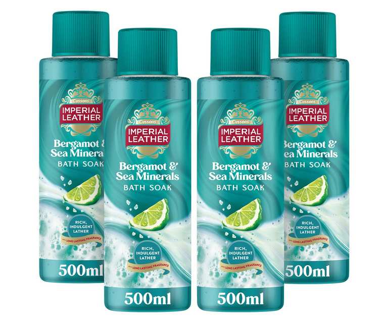 Imperial Leather Muscle Recovery Bergamot & Sea Minerals Bath Soak, Vegan & Cruelty Free 4 x 500ml prime Deal S&S £5.97