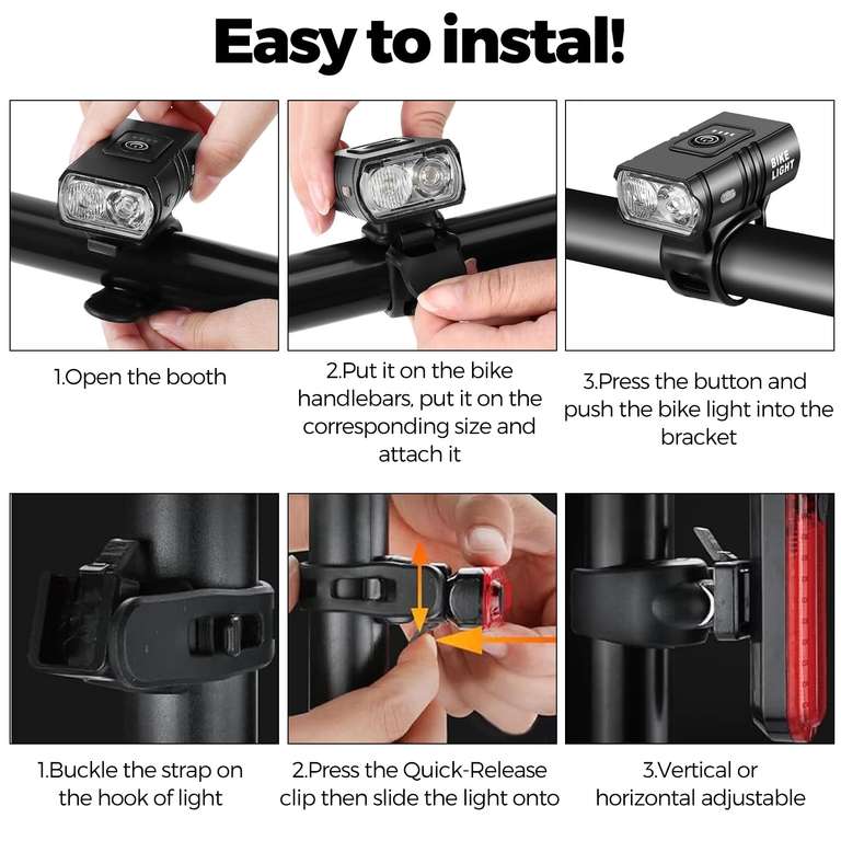 Oldowl Super Bright Bike Light Set - Rechargeable Front & Back Combo With Side LEDs, 1000 Lumen, 4+6 Modes, IP65 Waterproof - For Night/Day Cycling Safety