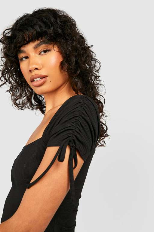 Ribbed Tie Sleeve Bodysuit - £3 + Free Delivery with Code, Sold and Delivered by Boohoo @ Debenhams