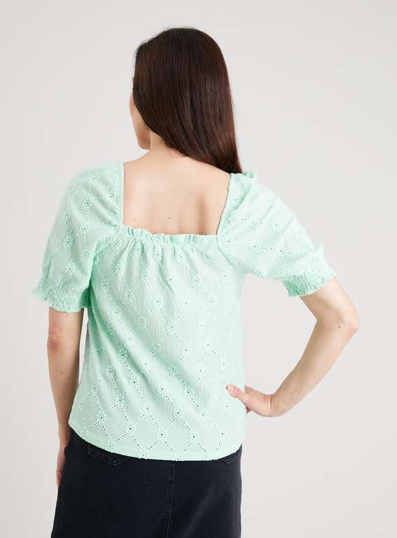 Pale Green Broderie Textured Top reduced + free click and collect